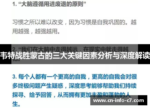 韦特战胜蒙古的三大关键因素分析与深度解读