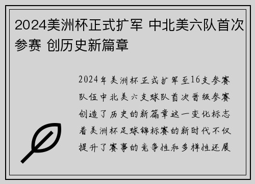 2024美洲杯正式扩军 中北美六队首次参赛 创历史新篇章