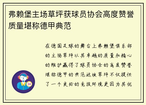弗赖堡主场草坪获球员协会高度赞誉质量堪称德甲典范 弗赖堡主场草坪获球员协会高度赞誉质量堪称德甲典范